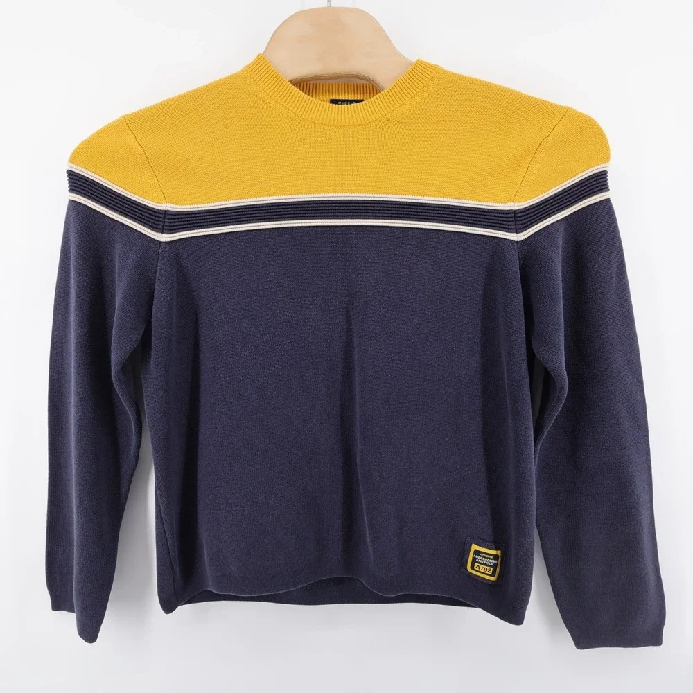 Vintage Abercrombie‎ and Fitch Vintage Muscle Sweater Y2K Navy Yellow Mens Large